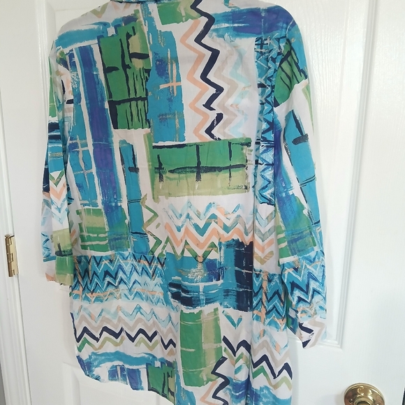Chico's Multicolor Abstract Button Front Blouse Artsy Teacher Casual Vintage - Picture 5 of 5